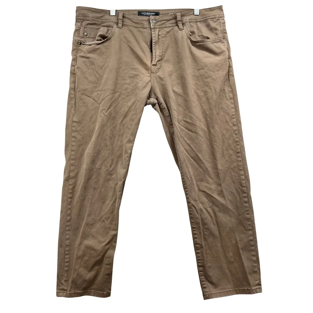 Liverpool Los Angeles Pants Mens 38x26 Tan Brown Khaki Twill Straight Leg Casual